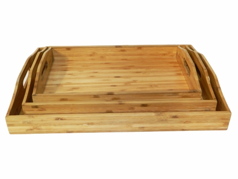 3pc bamboo serving tray natural